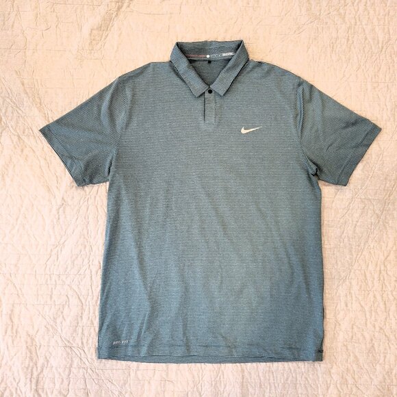 Tiger Woods Collection, Men's, Nike Dri-FIT Golf Polo, Large, Blue and Green - Picture 1 of 9